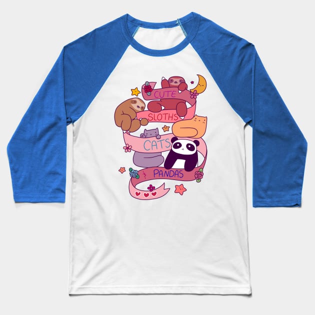 Cute Sloths Cats and Pandas Baseball T-Shirt by saradaboru